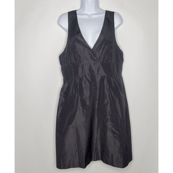 J.Crew Womens 100% Silk Black Dress Size 14 V Neck Cross Back Cocktail Party - Picture 1 of 8